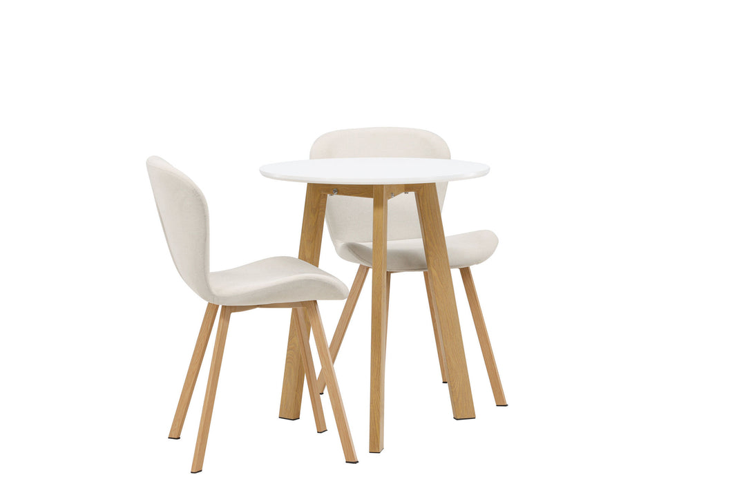 Venture Home Leonora Dining Table φ65 - Oaklook / White MDF +Lilja Dining Chair - Oaklook / Beige Fabric _2