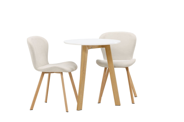 Venture Home Leonora Dining Table φ65 - Oaklook / White MDF +Lilja Dining Chair - Oaklook / Beige Fabric _2