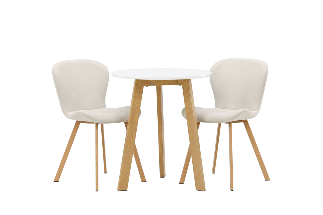 Venture Home Leonora Dining Table φ65 - Oaklook / White MDF +Lilja Dining Chair - Oaklook / Beige Fabric _2
