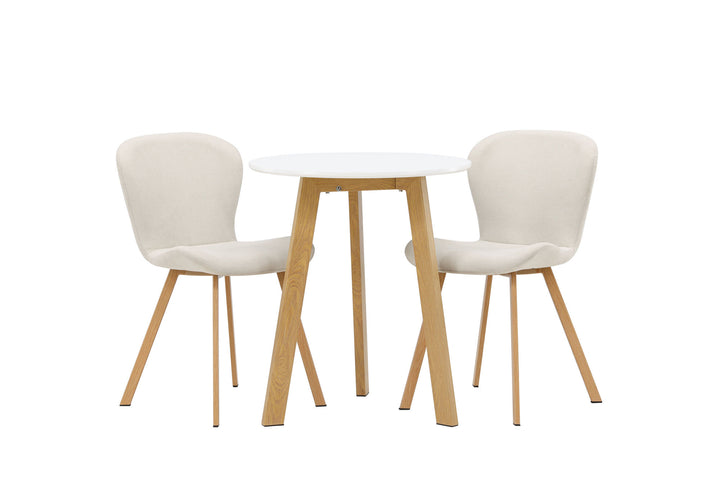 Venture Home Leonora Dining Table φ65 - Oaklook / White MDF +Lilja Dining Chair - Oaklook / Beige Fabric _2