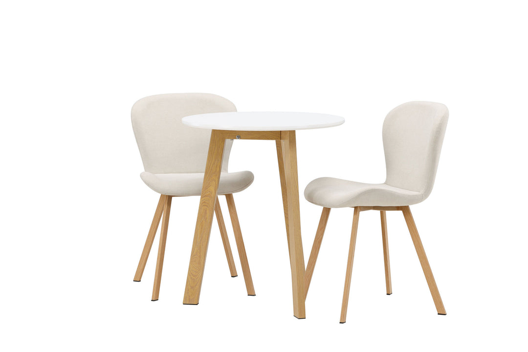 Venture Home Leonora Dining Table φ65 - Oaklook / White MDF +Lilja Dining Chair - Oaklook / Beige Fabric _2