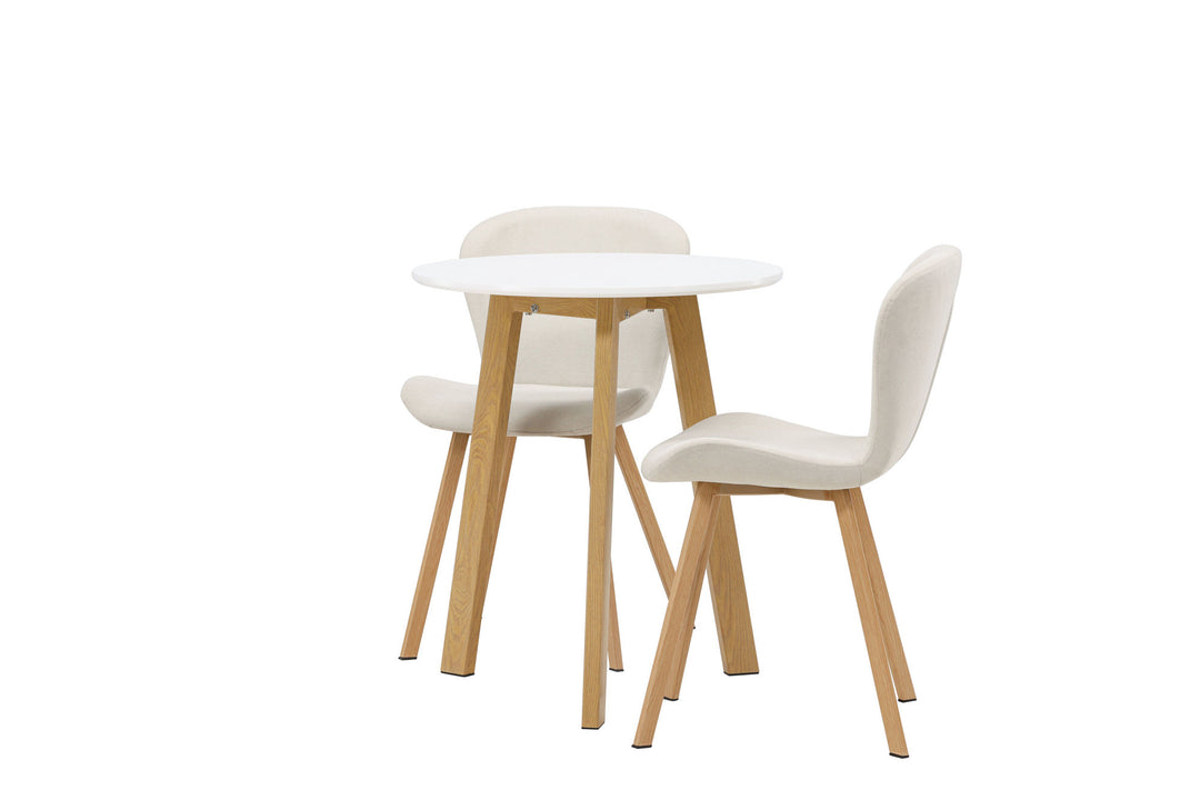 Venture Home Leonora Dining Table φ65 - Oaklook / White MDF +Lilja Dining Chair - Oaklook / Beige Fabric _2