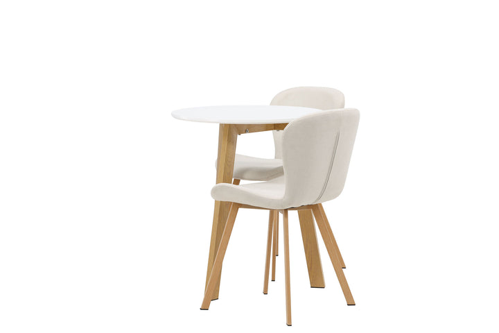 Venture Home Leonora Dining Table φ65 - Oaklook / White MDF +Lilja Dining Chair - Oaklook / Beige Fabric _2
