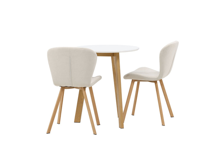 Venture Home Leonora Dining Table φ65 - Oaklook / White MDF +Lilja Dining Chair - Oaklook / Beige Fabric _2