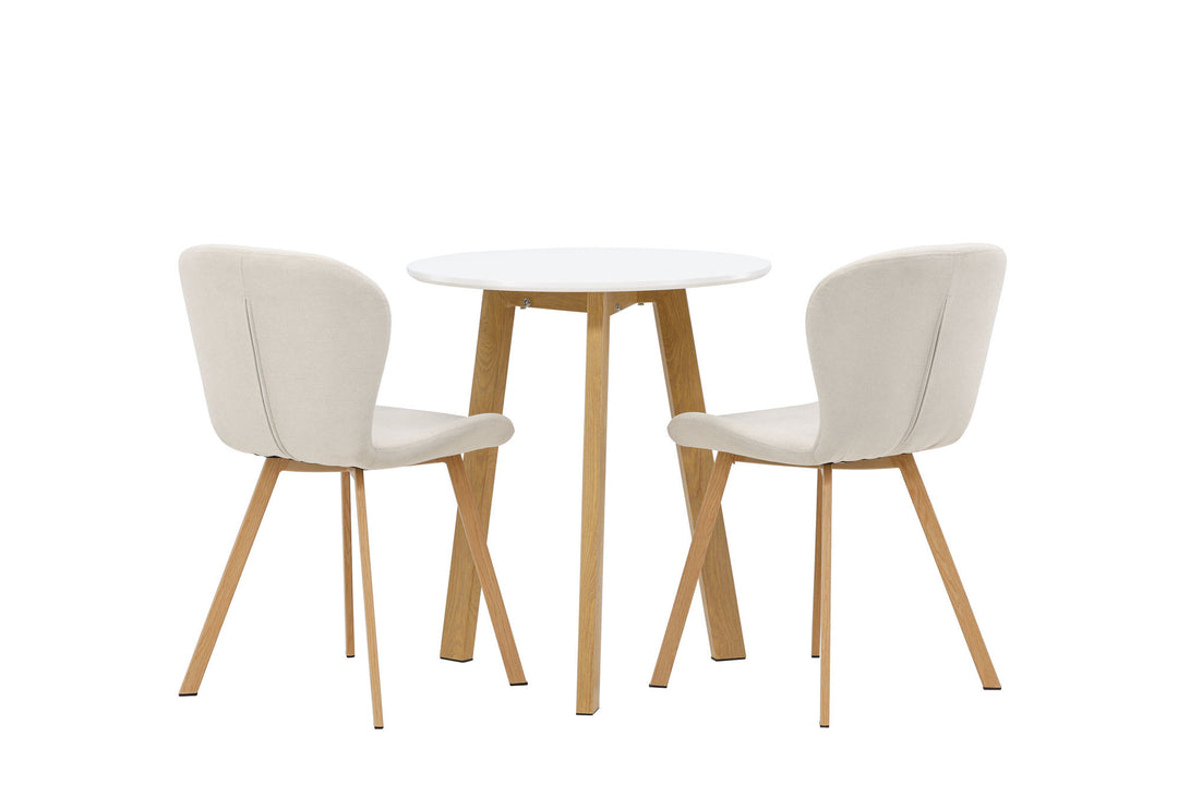 Venture Home Leonora Dining Table φ65 - Oaklook / White MDF +Lilja Dining Chair - Oaklook / Beige Fabric _2