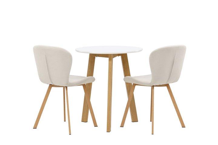 Venture Home Leonora Dining Table φ65 - Oaklook / White MDF +Lilja Dining Chair - Oaklook / Beige Fabric _2