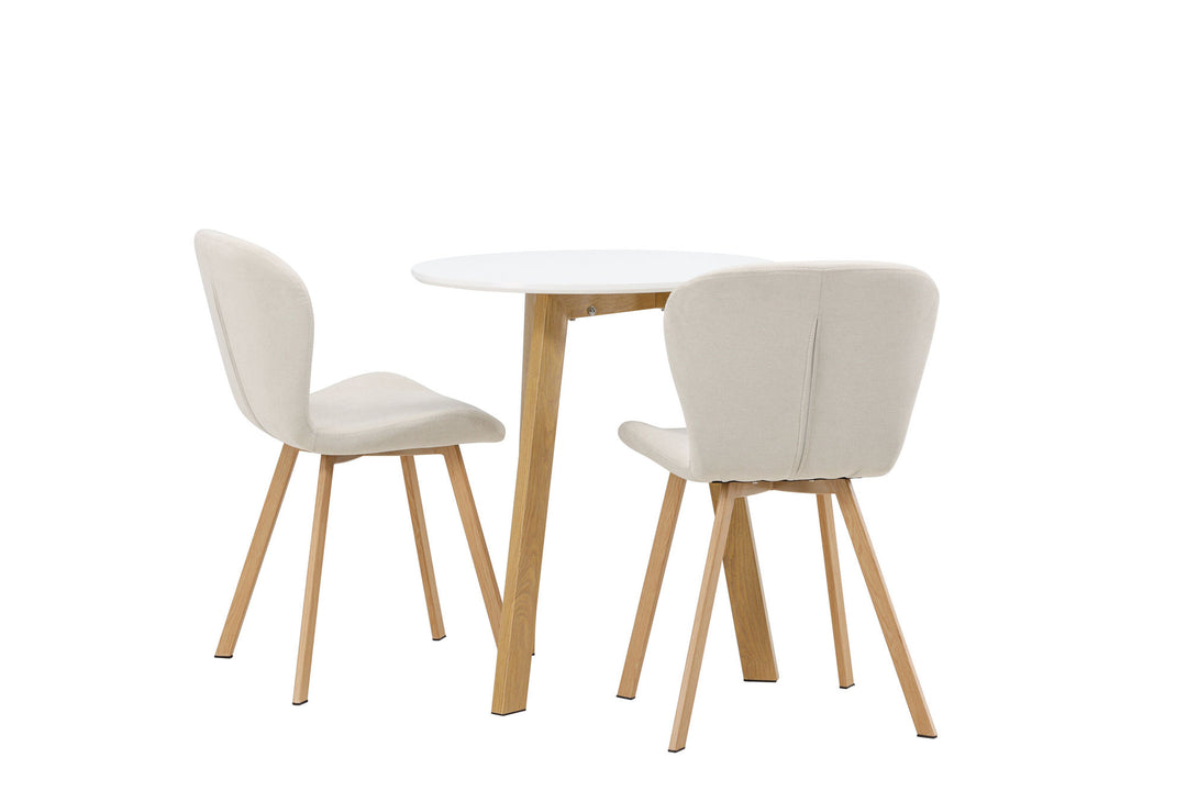 Venture Home Leonora Dining Table φ65 - Oaklook / White MDF +Lilja Dining Chair - Oaklook / Beige Fabric _2