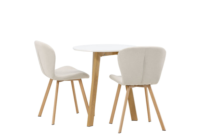 Venture Home Leonora Dining Table φ65 - Oaklook / White MDF +Lilja Dining Chair - Oaklook / Beige Fabric _2
