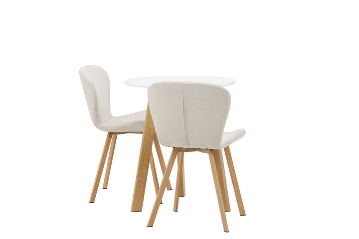 Venture Home Leonora Dining Table φ65 - Oaklook / White MDF +Lilja Dining Chair - Oaklook / Beige Fabric _2