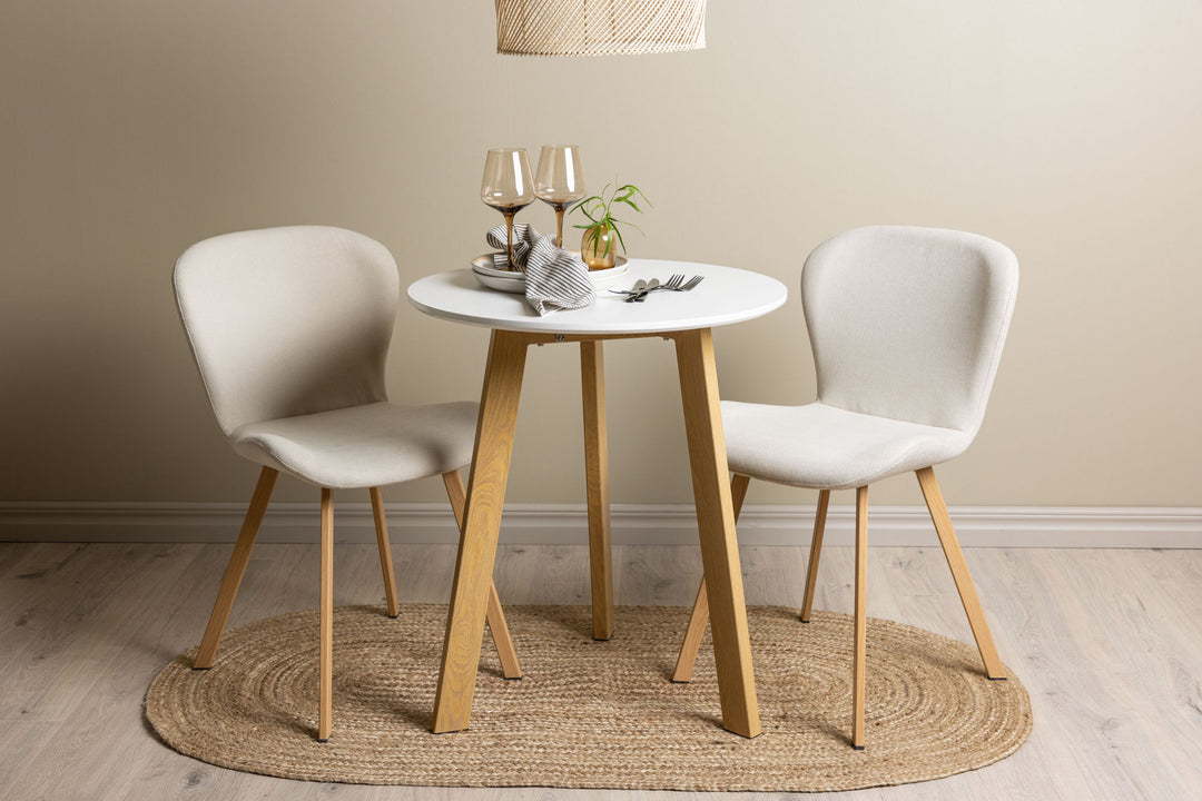 Venture Home Leonora Dining Table φ65 - Oaklook / White MDF +Lilja Dining Chair - Oaklook / Beige Fabric _2