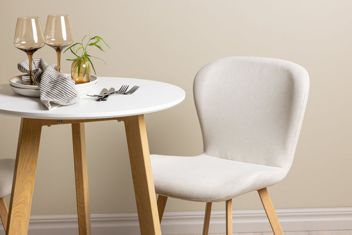 Venture Home Leonora Dining Table φ65 - Oaklook / White MDF +Lilja Dining Chair - Oaklook / Beige Fabric _2