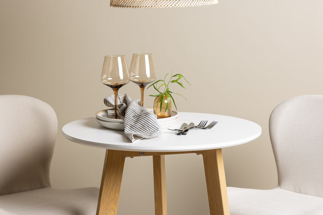 Venture Home Leonora Dining Table φ65 - Oaklook / White MDF +Lilja Dining Chair - Oaklook / Beige Fabric _2