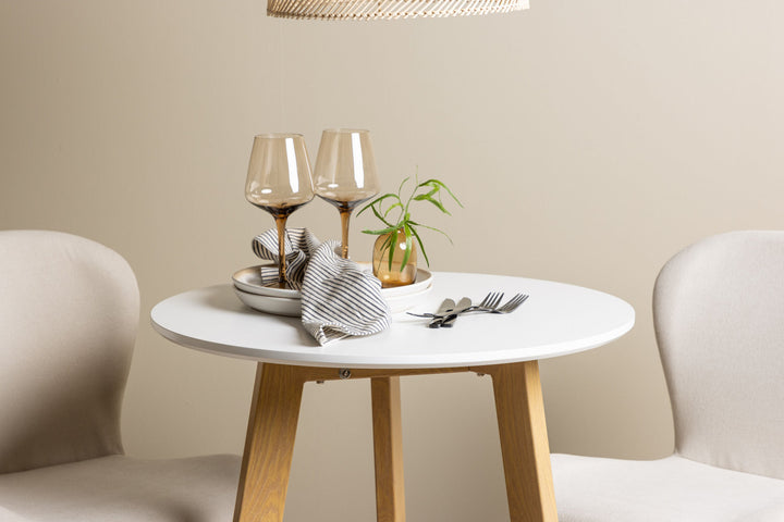 Venture Home Leonora Dining Table φ65 - Oaklook / White MDF +Lilja Dining Chair - Oaklook / Beige Fabric _2