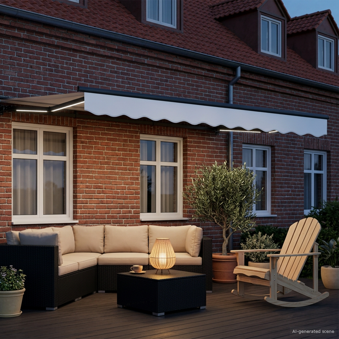 Manuel markise-ramme med LED-lys Hvid og antracit 2,5 x 2 m