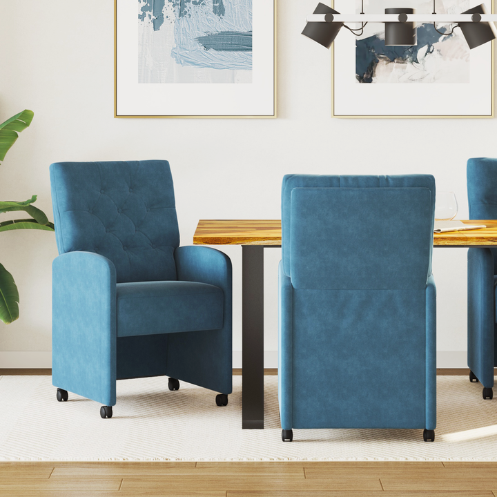Spisebordsstole med hjul 2 pcs Blå 58 x 67 x 97 cm Fløjl