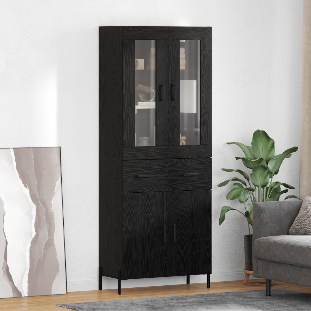 Highboard med skuffe Sort eg 69,5 x 34 x 180 cm Konstrueret træ