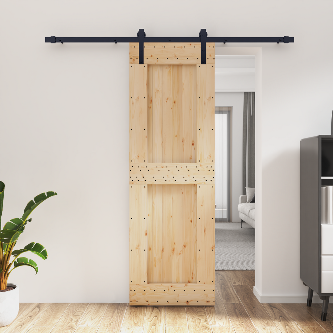 Skydedør Naturfarvet og sort 70 x 210 cm Massivt Fyrretræ