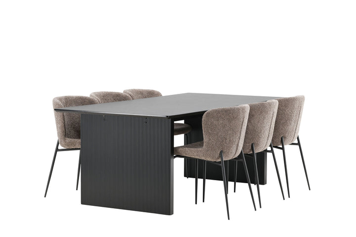 Venture Home Vail Dining Table - Black / Smoked Black MDF +Modesto Dining Chair - Grey / Smoked Black Boucle _6