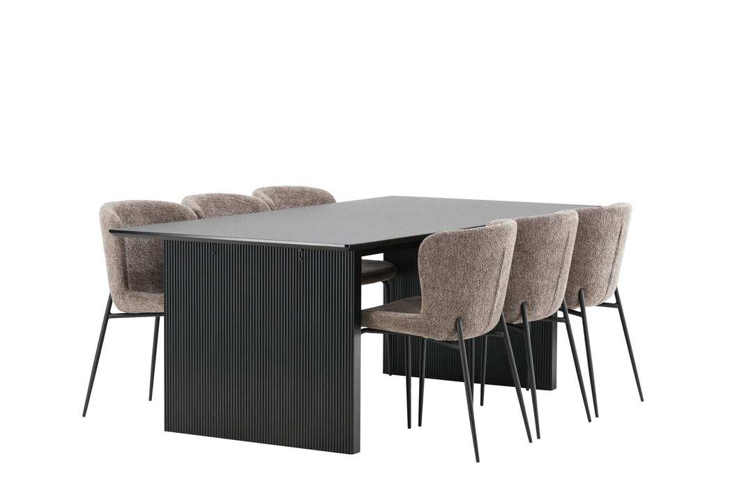 Venture Home Vail Dining Table - Black / Smoked Black MDF +Modesto Dining Chair - Grey / Smoked Black Boucle _6