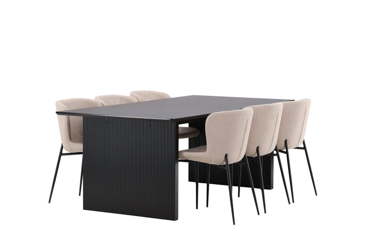 Venture Home Vail Dining Table - Black / Smoked Black MDF +Modesto Dining Chair - Beige / Beige Boucle _6