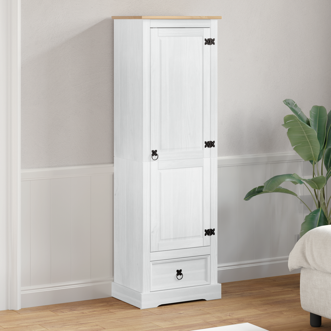 Garderober med skuffe Hvid 55 x 38 x 170 cm Massiv fyrretræ