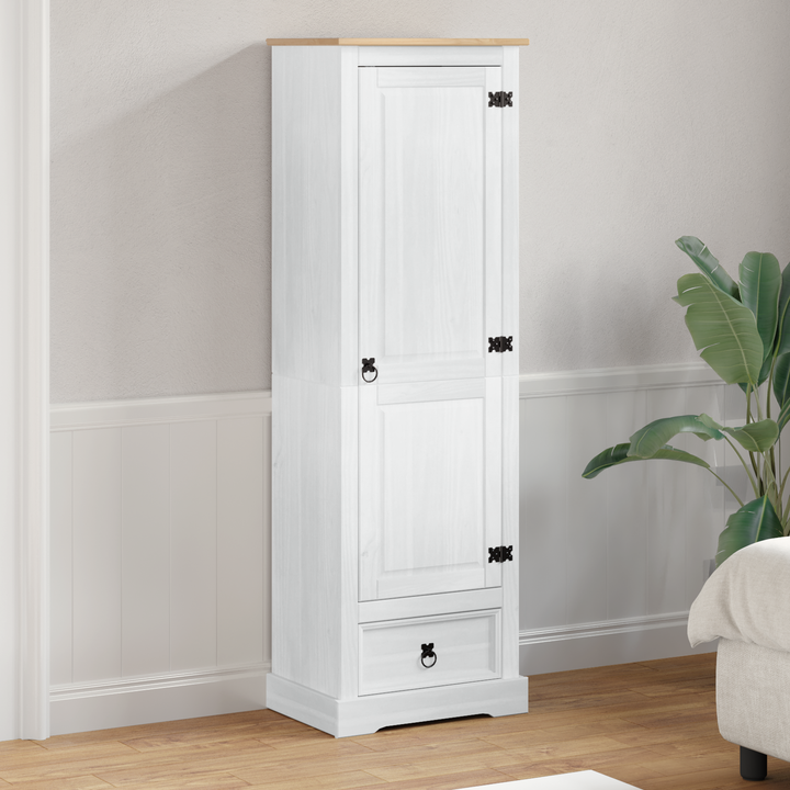 Garderober med skuffe Hvid 55 x 38 x 170 cm Massiv fyrretræ