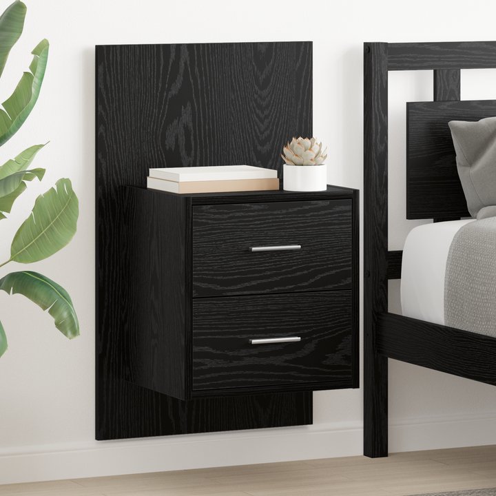Vægmonteret natbord 2 pcs Sort eg 48,5 x 32,5 x 80 cm