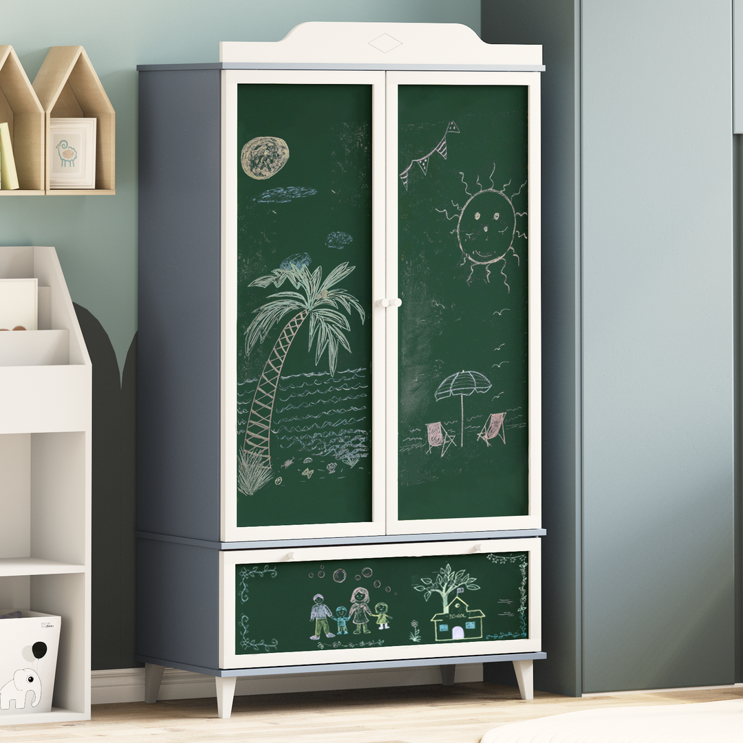 Tavle Garderobe med skuffe ROROS Grå og Hvid 90 x 45 x 165 cm