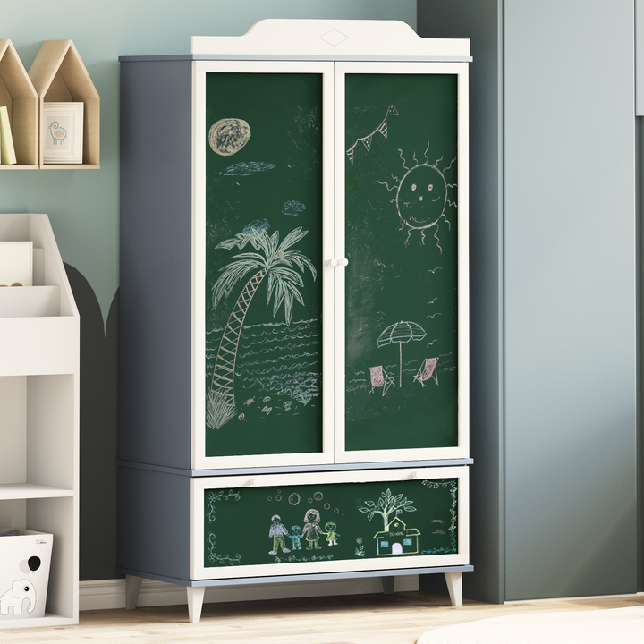 Tavle Garderobe med skuffe ROROS Grå og Hvid 90 x 45 x 165 cm