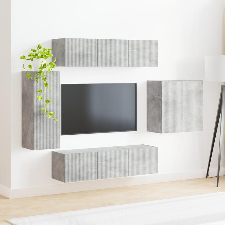 Tv vægskab sæt Vægmonteret 6 pcs Beton Grå