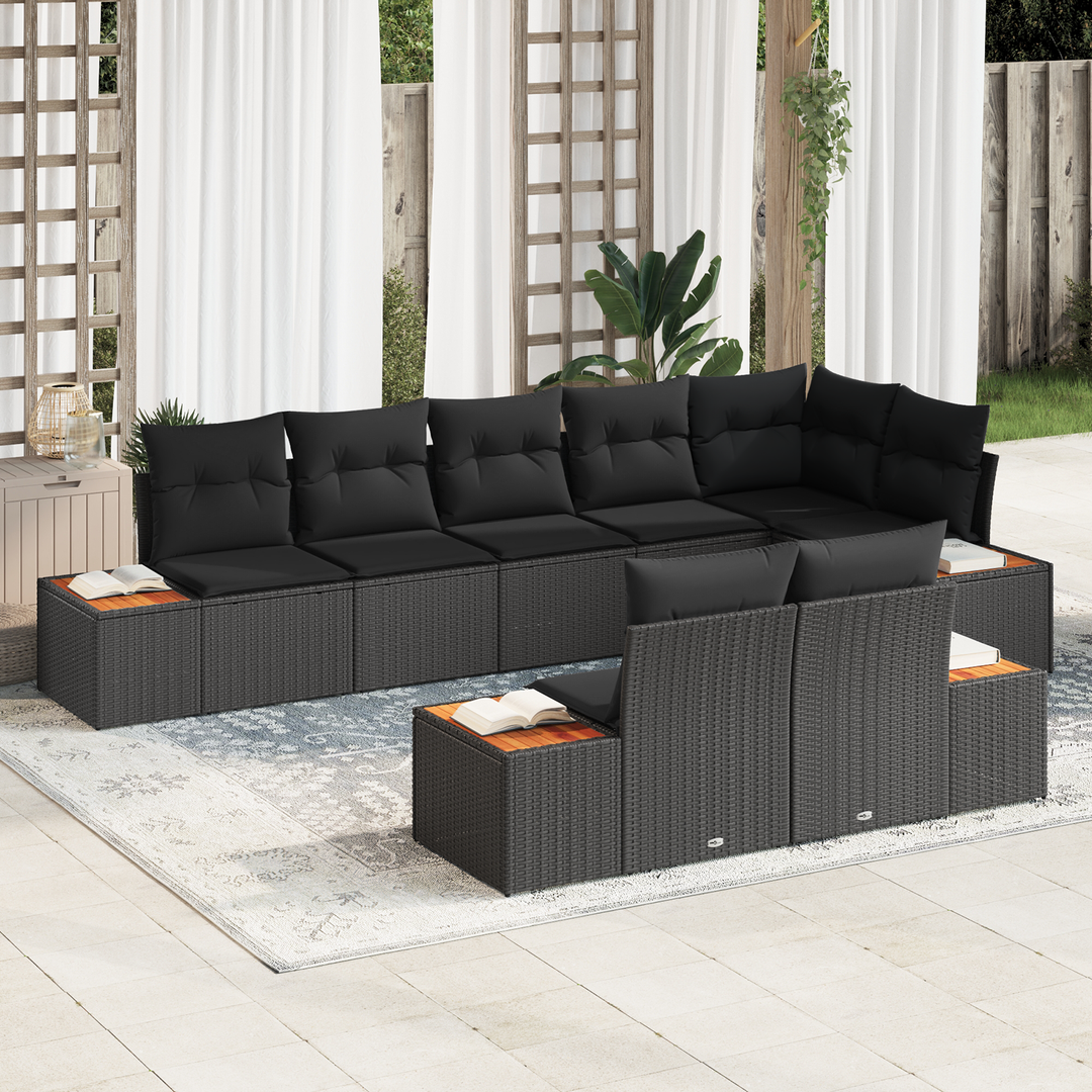 Havesofa Sæt med pude med opbevaring 8 pcs Sort Polyrattan