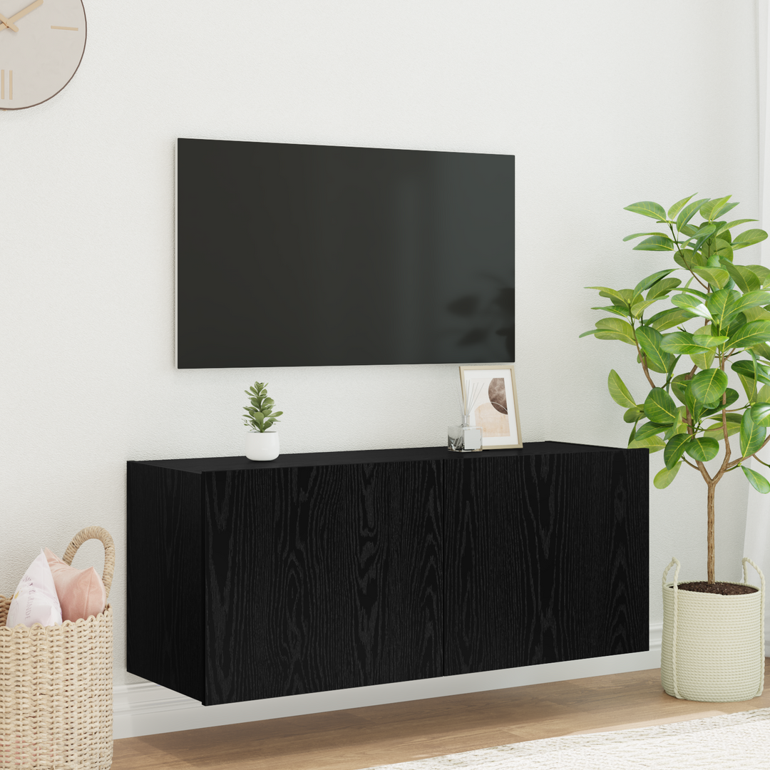 TV vægskab med LED Sort eg 100 x 35 x 41 cm Konstrueret træ