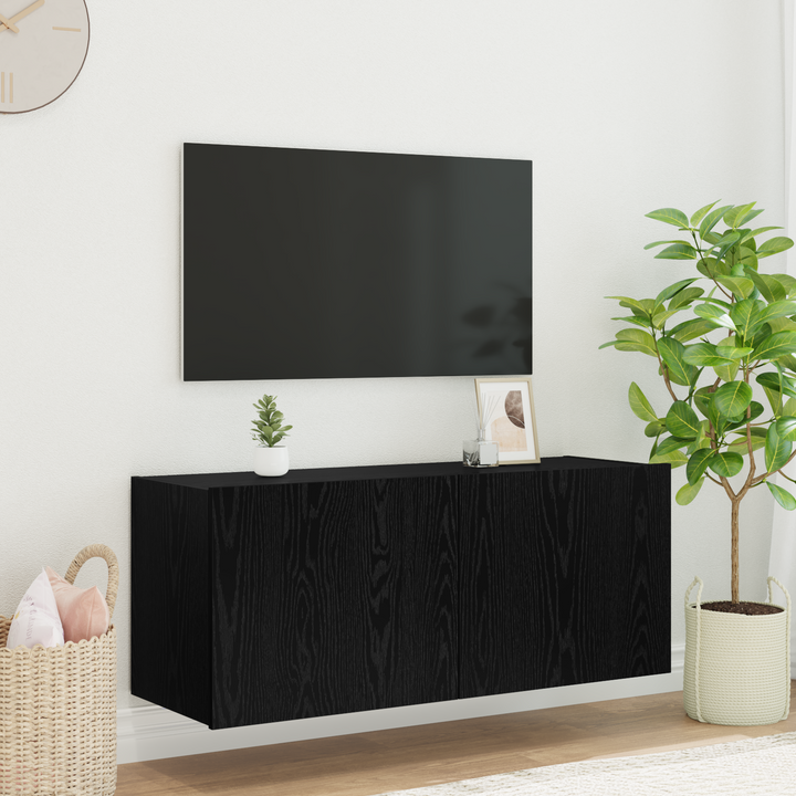 TV vægskab med LED Sort eg 100 x 35 x 41 cm Konstrueret træ