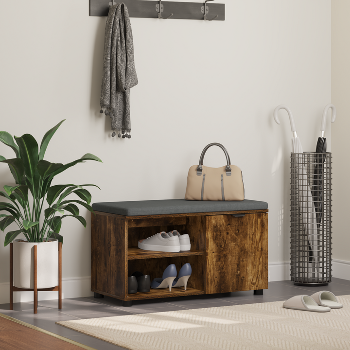 Hallbænk med pude Røget Eg 80 x 38 x 46 cm Kunstigt træ og stof