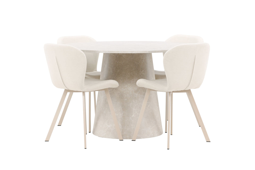 Venture Home Lanzo Table - Beige with 4 Lilja Chair - Beige