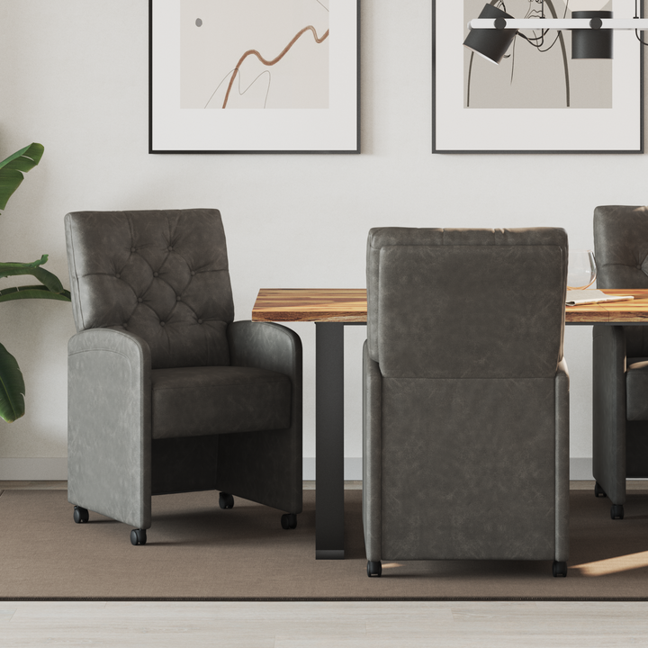 Spisebordsstole med hjul 2 pcs Sort 58 x 67 x 97 cm Kunstlæder