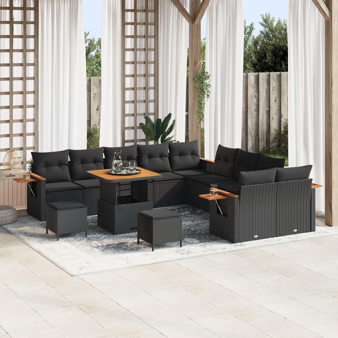 Havesofa Sæt med pude 17 pcs Sort polyrattan