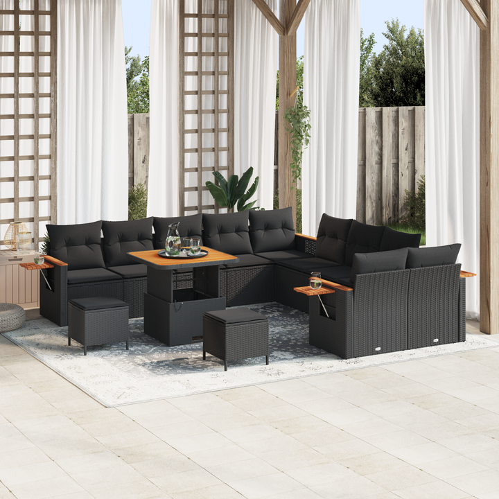 Havesofa Sæt med pude 17 pcs Sort polyrattan