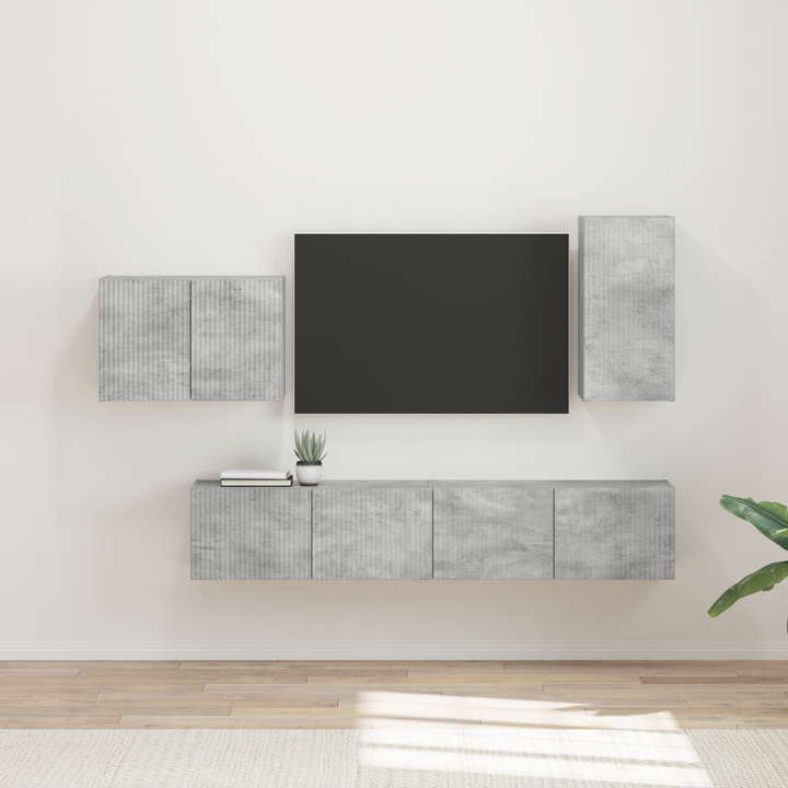 Tv vægskab sæt Vægmonteret 4 pcs Beton Grå Konstrueret træ