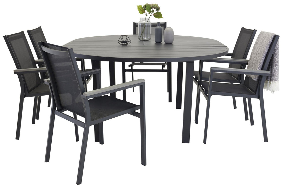 Venture Home Marbella matbord φ140*74 - Svart+Parma Karmstol (stapelbar) - svart alu / svart