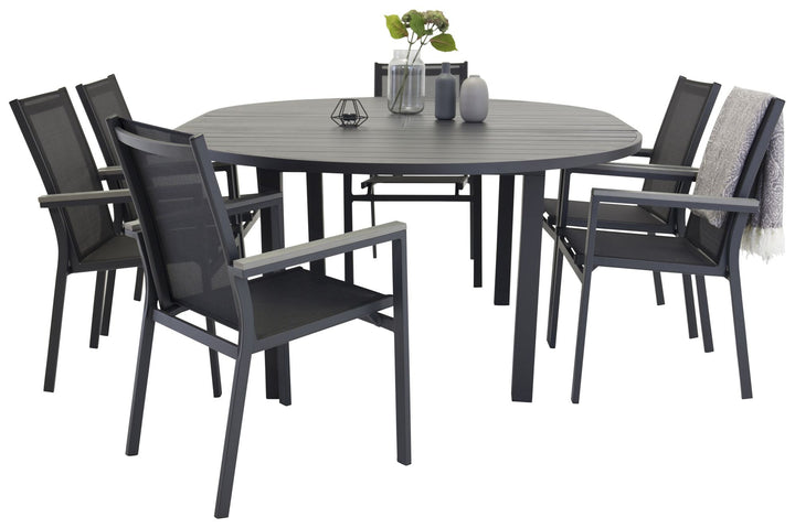 Venture Home Marbella matbord φ140*74 - Svart+Parma Karmstol (stapelbar) - svart alu / svart
