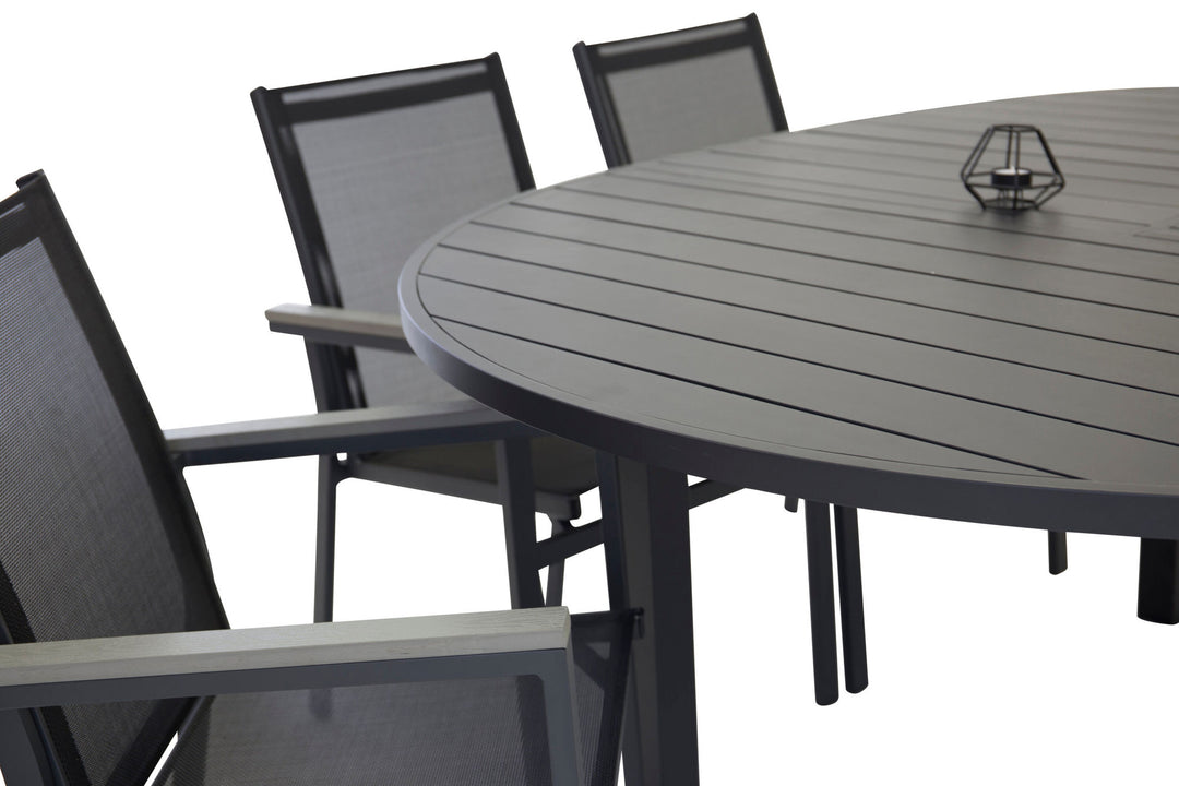 Venture Home Marbella matbord φ140*74 - Svart+Parma Karmstol (stapelbar) - svart alu / svart