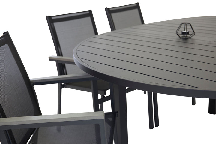 Venture Home Marbella matbord φ140*74 - Svart+Parma Karmstol (stapelbar) - svart alu / svart