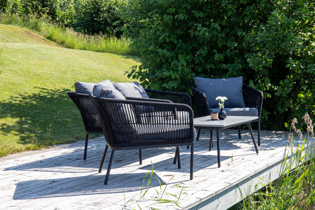 Venture Home Lindos Sofa Set - Black Alu / Black Rope / Grey Cushions