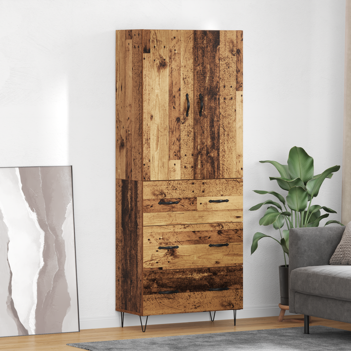 Highboard med skuffe 2 pcs Gammelt træ Konstrueret træ