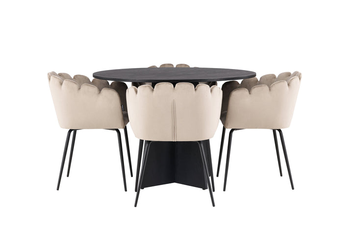 Venture Home Bootcut Round Dining Table - Black / Black Fanéer +Limhamn Chair - Black / Beige Velvet _4