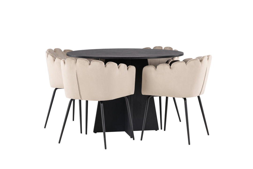 Venture Home Bootcut Round Dining Table - Black / Black Fanéer +Limhamn Chair - Black / Beige Velvet _4
