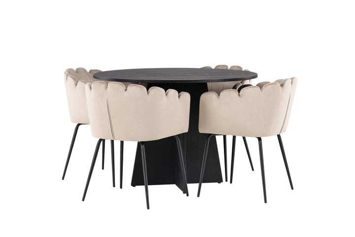 Venture Home Bootcut Round Dining Table - Black / Black Fanéer +Limhamn Chair - Black / Beige Velvet _4