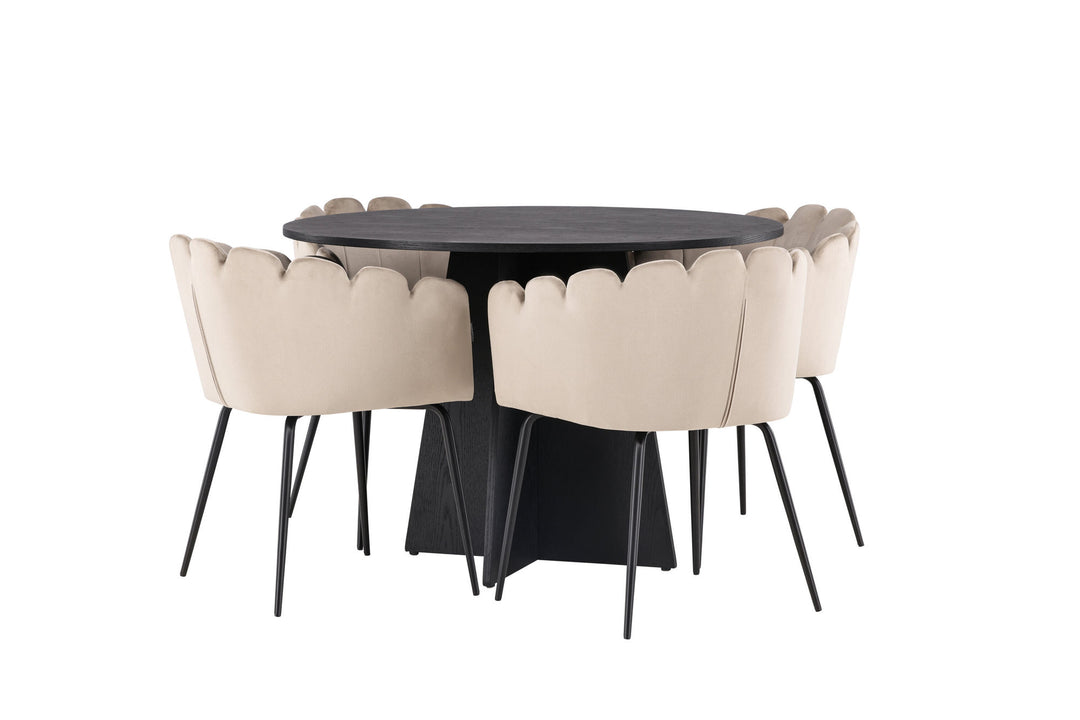 Venture Home Bootcut Round Dining Table - Black / Black Fanéer +Limhamn Chair - Black / Beige Velvet _4
