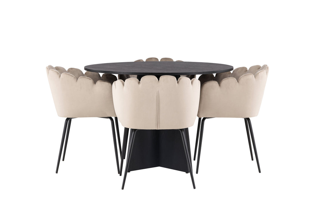 Venture Home Bootcut Round Dining Table - Black / Black Fanéer +Limhamn Chair - Black / Beige Velvet _4